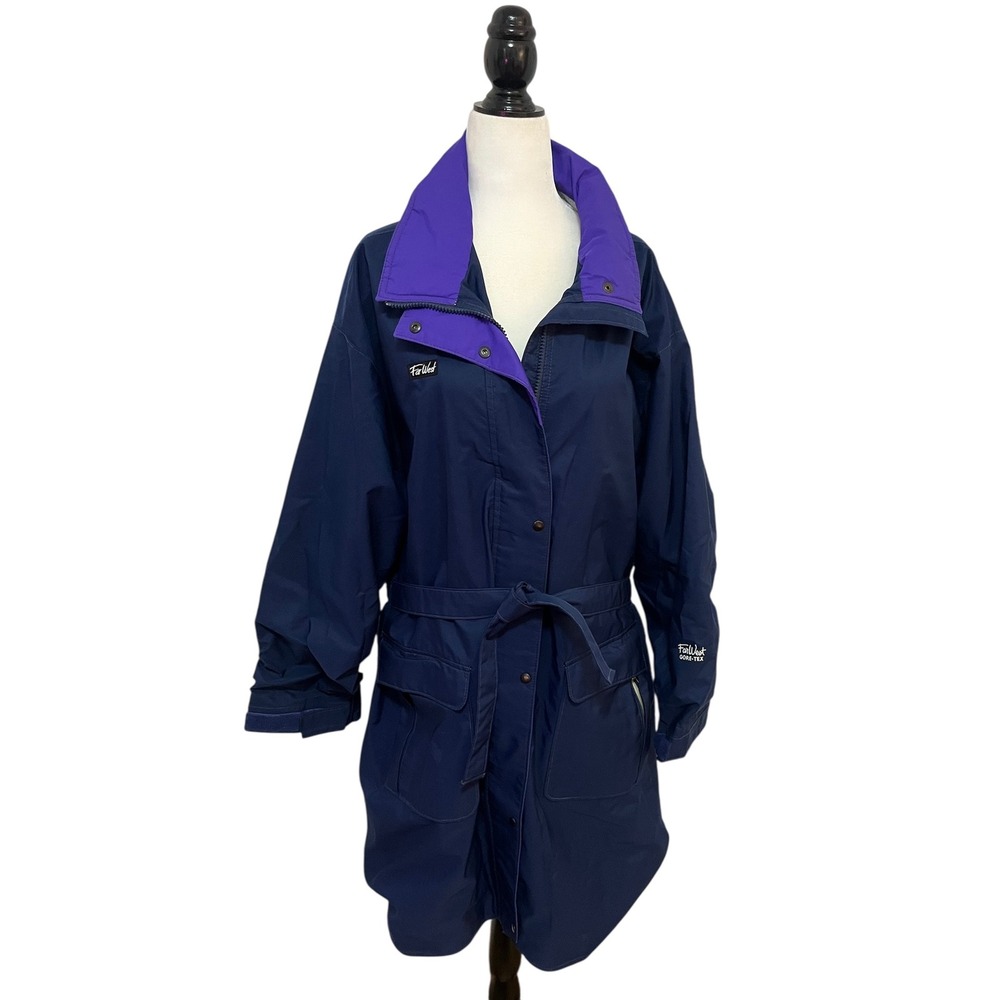 Vintage Far West Gore Tex 3/4 Length Coat Navy Blue & Purple Jacket Womens XL